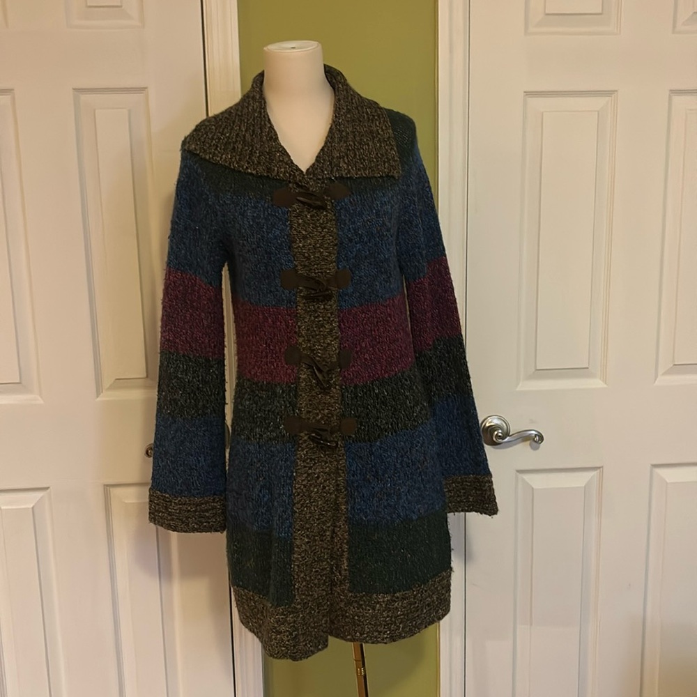 One A Long Sweater with Pockets Button Up Large